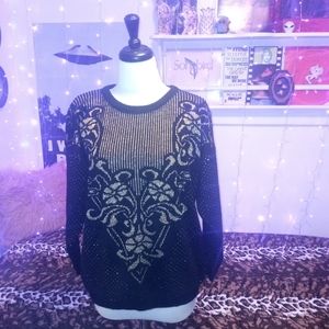 '90s Vintage Black & Gold Glitter Knit Sweater